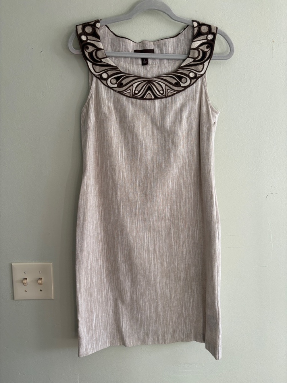 Dana buchman linen cotton blend sleeveless Embroidered Dress 4